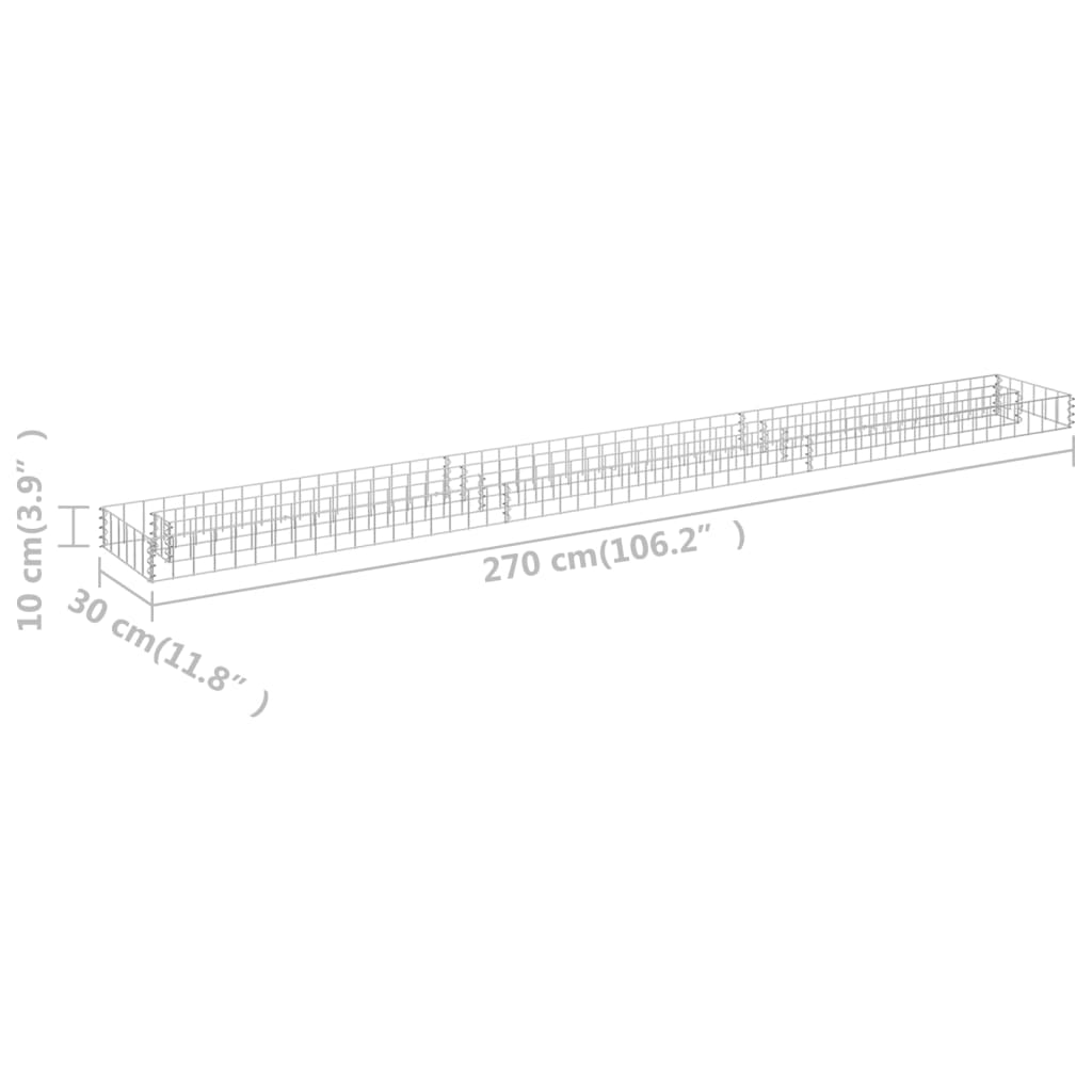 vidaXL Gabionska povišena gredica od pocinčanog čelika 270x30x10 cm