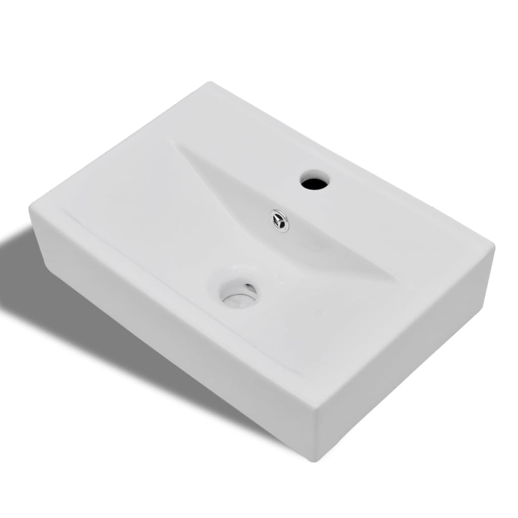 Keramički kupaonski umivaonik sa slavinom i otvorom bijeli pravokutni