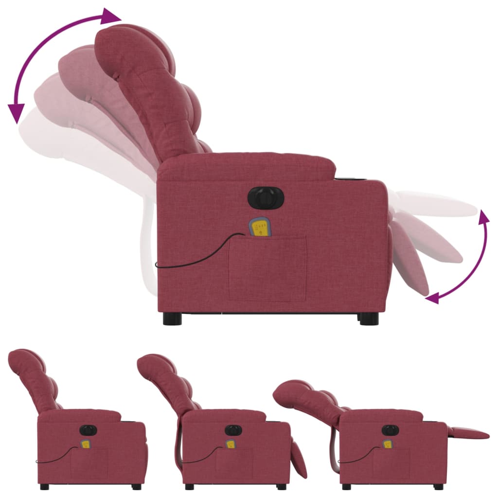 vidaXL Električni masažni naslonjač na podizanje od tkanine boja vina