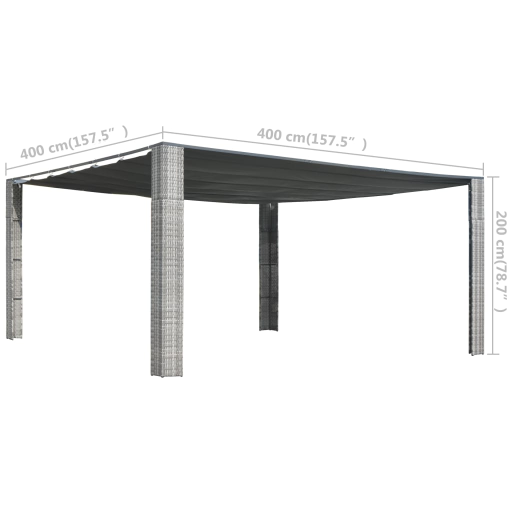 vidaXL Sjenica s pomičnim krovom od poliratana 400 x 400 x 200 cm siva i antracit