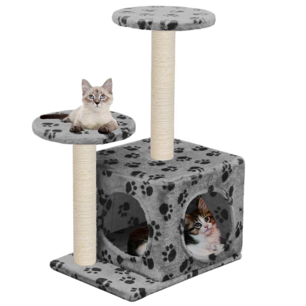 vidaXL Penjalica za mačke sa stupovima za grebanje od sisala 60 cm siva s uzorkom šapa