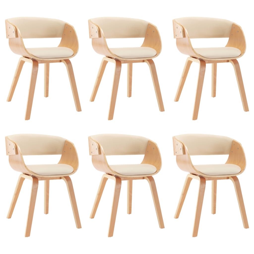 vidaXL Blagovaonske stolice od savijenog drva i umjetne kože 6 kom krem