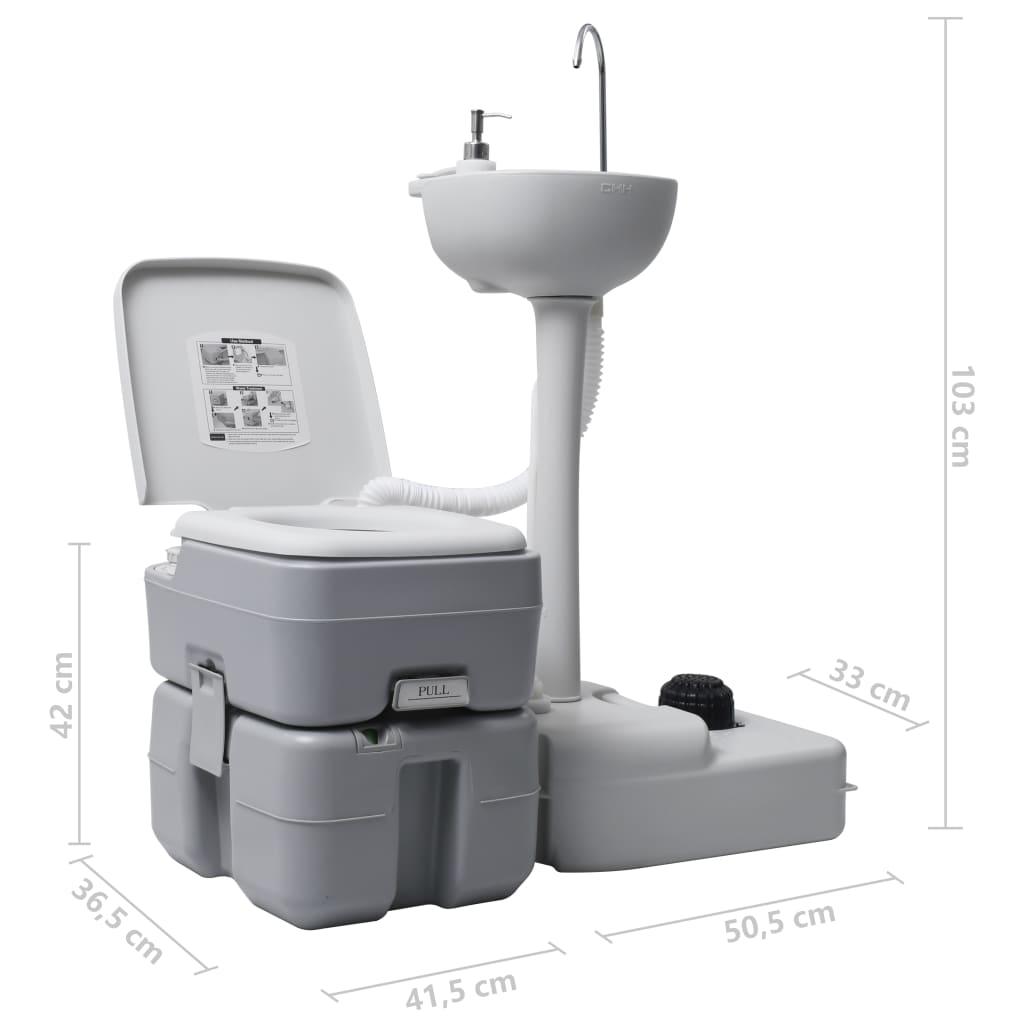 vidaXL Prijenosni set toaleta i stalka s umivaonikom za kampiranje sivi
