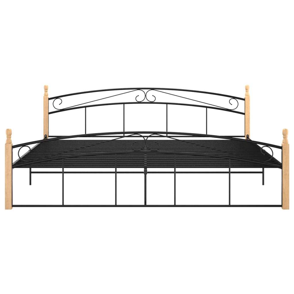 vidaXL Okvir kreveta crni od metala i masivne hrastovine 200 x 200 cm