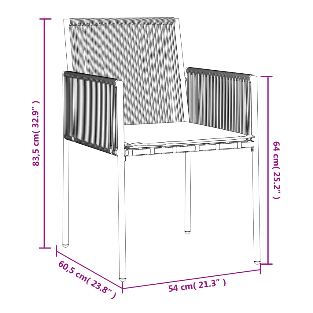 vidaXL Vrtne stolice s jastucima 2 kom crne 54x60,5x83,5 cm poliratan
