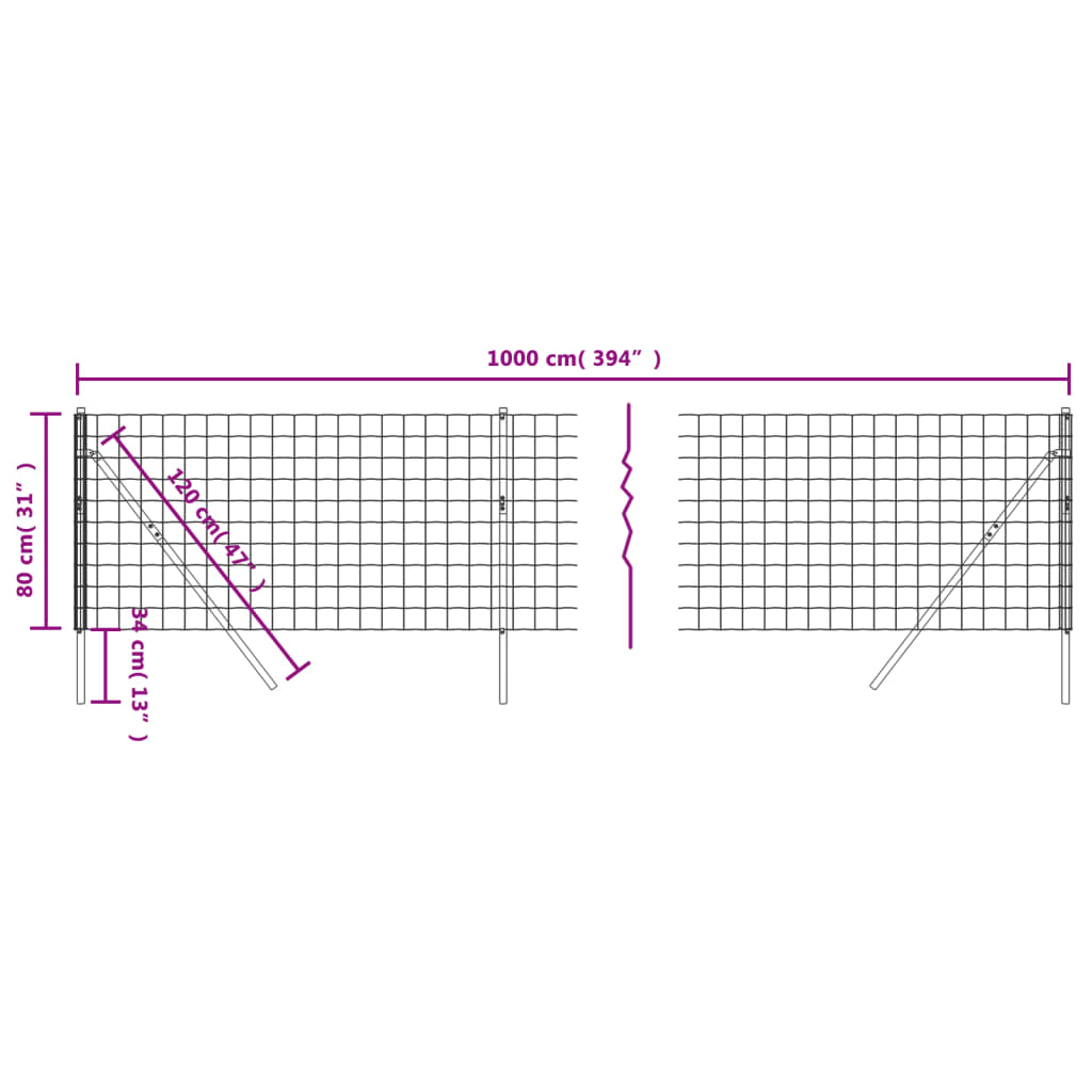 vidaXL Ograda od žičane mreže antracit 0,8x10 m od pocinčanog čelika