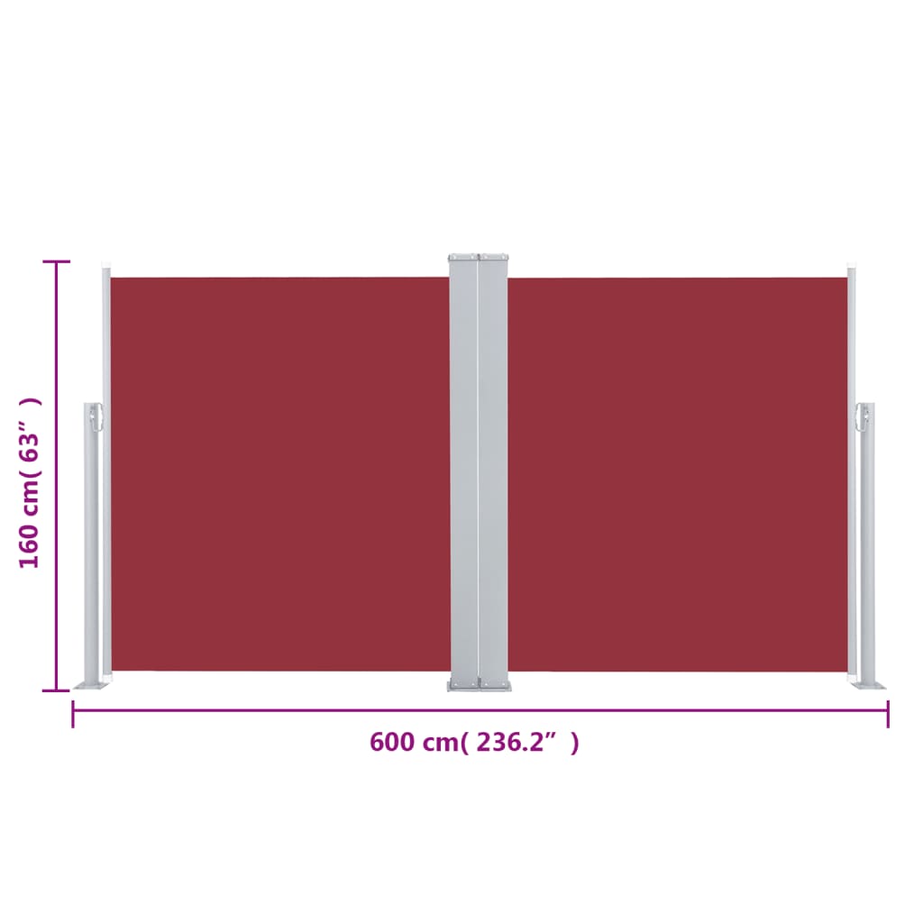 vidaXL Uvlačiva bočna tenda 160 x 600 cm crvena