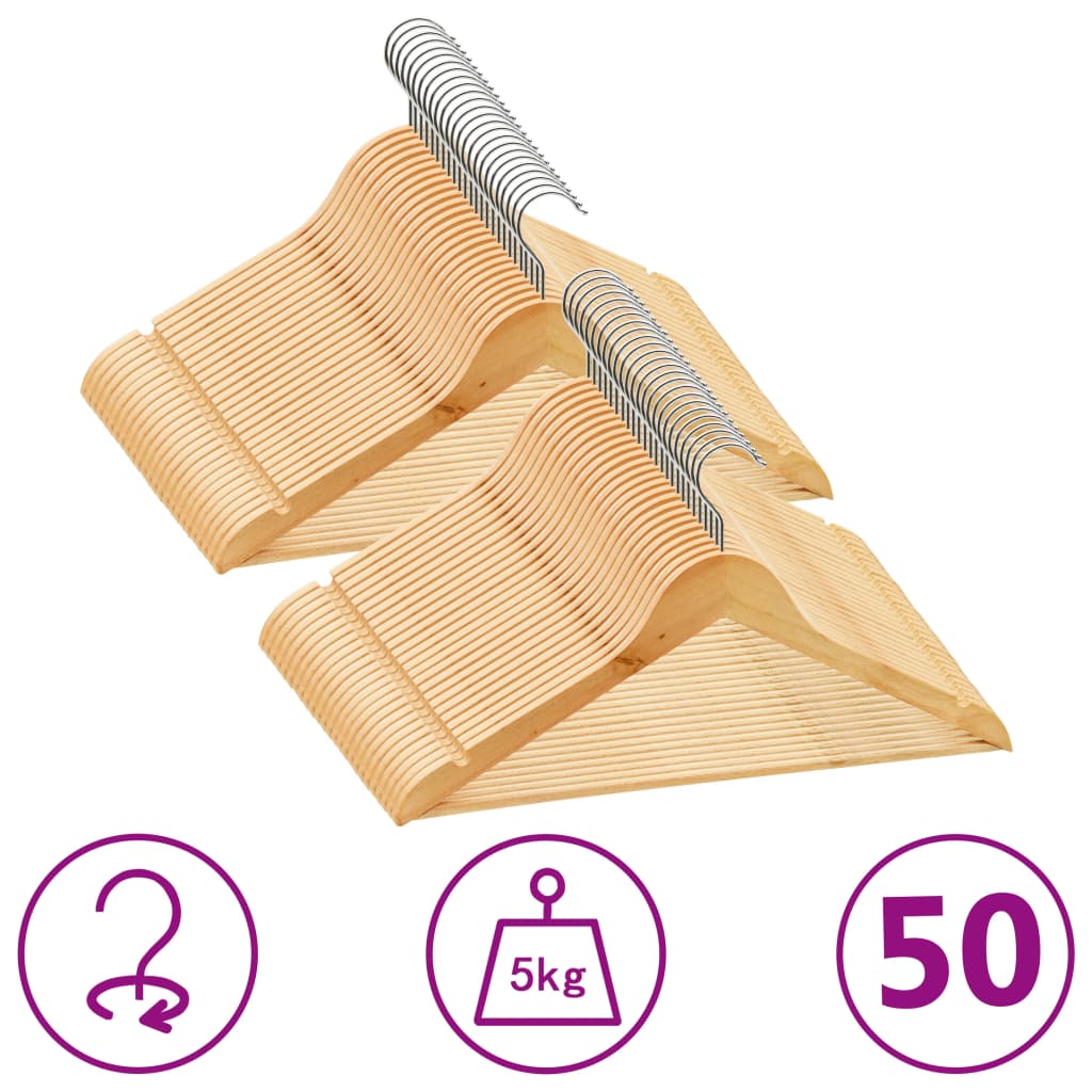 vidaXL 50-dijelni set vješalica za odjeću protuklizni od tvrdog drva