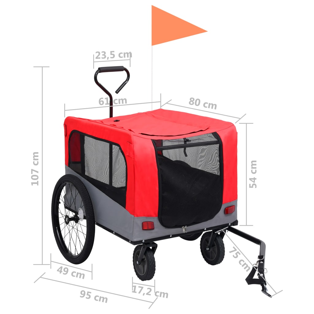 vidaXL 2-u-1 prikolica za bicikl i kolica za ljubimce crveno-siva