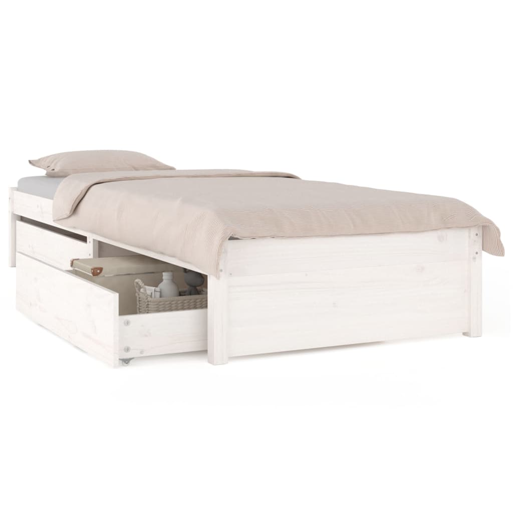 vidaXL Okvir kreveta s ladicama bijeli 75 x 190 cm mali za jednu osobu