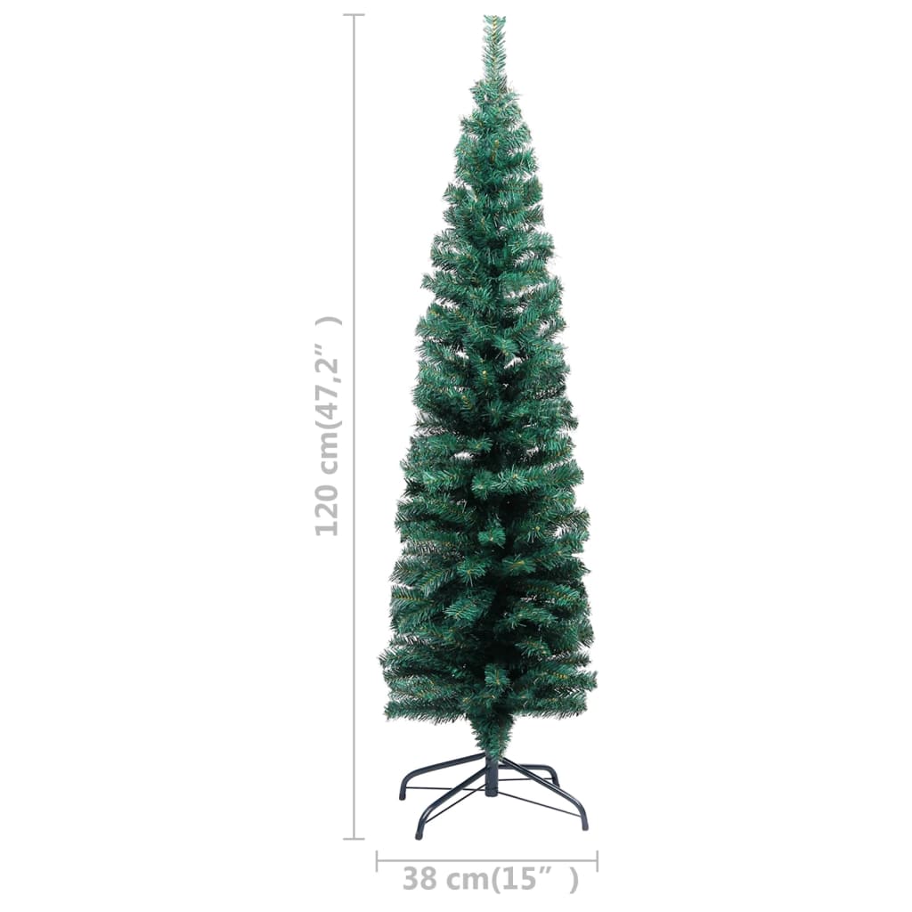 vidaXL Tanko umjetno osvijetljeno božićno drvce i kuglice zeleno 120cm