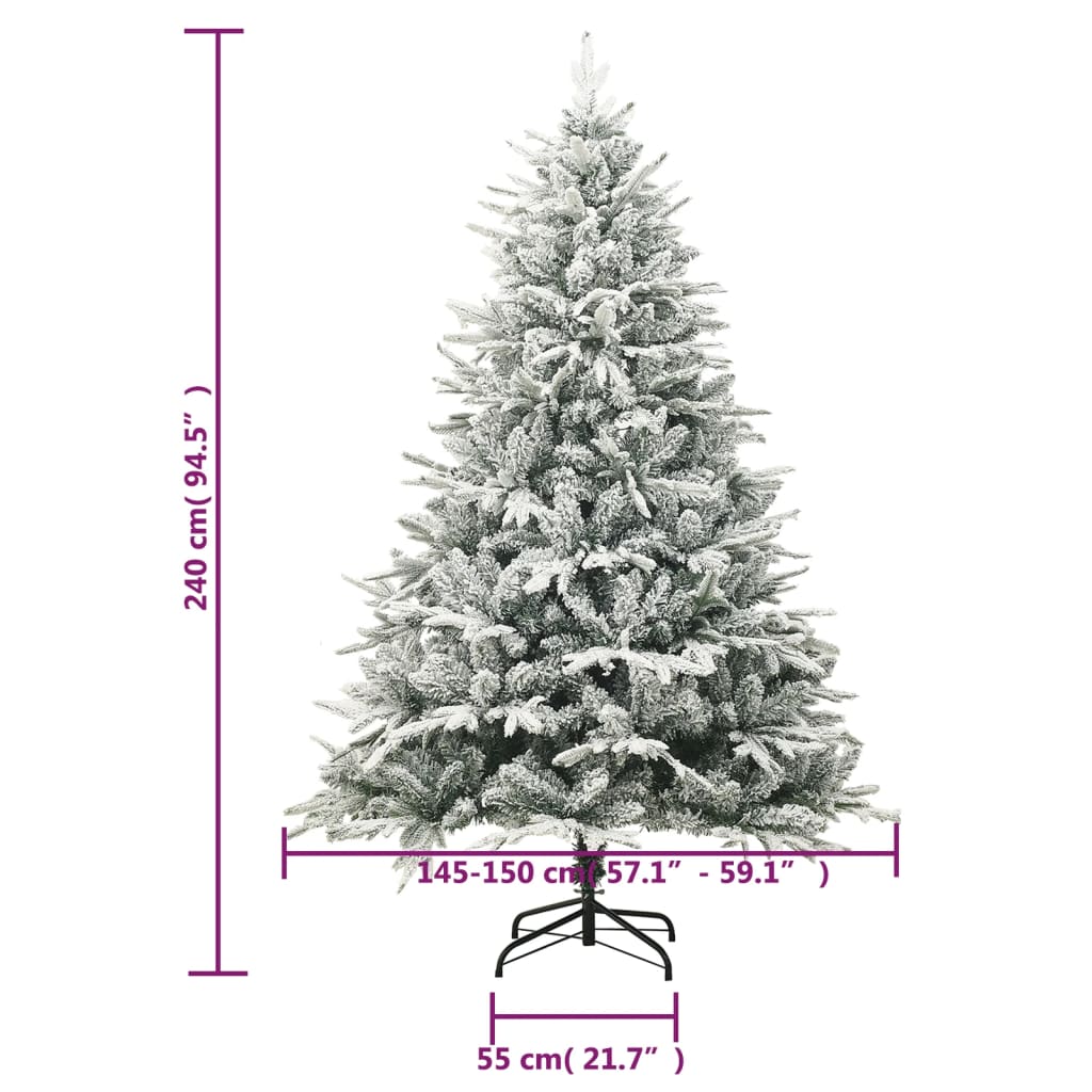 vidaXL Umjetno božićno drvce LED s kuglicama i snijegom 240 cm PVC/PE