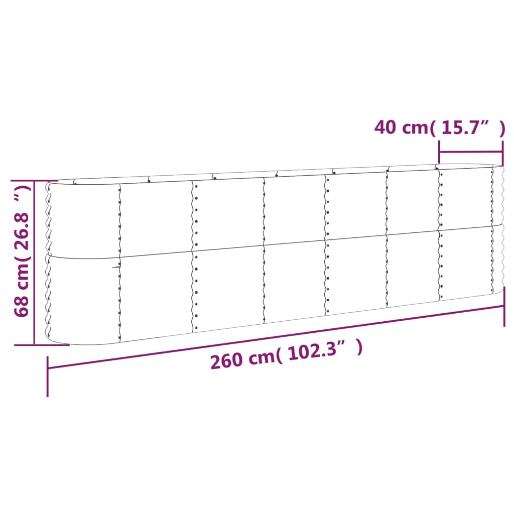 vidaXL Povišena vrtna gredica od čelika 260 x 40 x 68 cm antracit