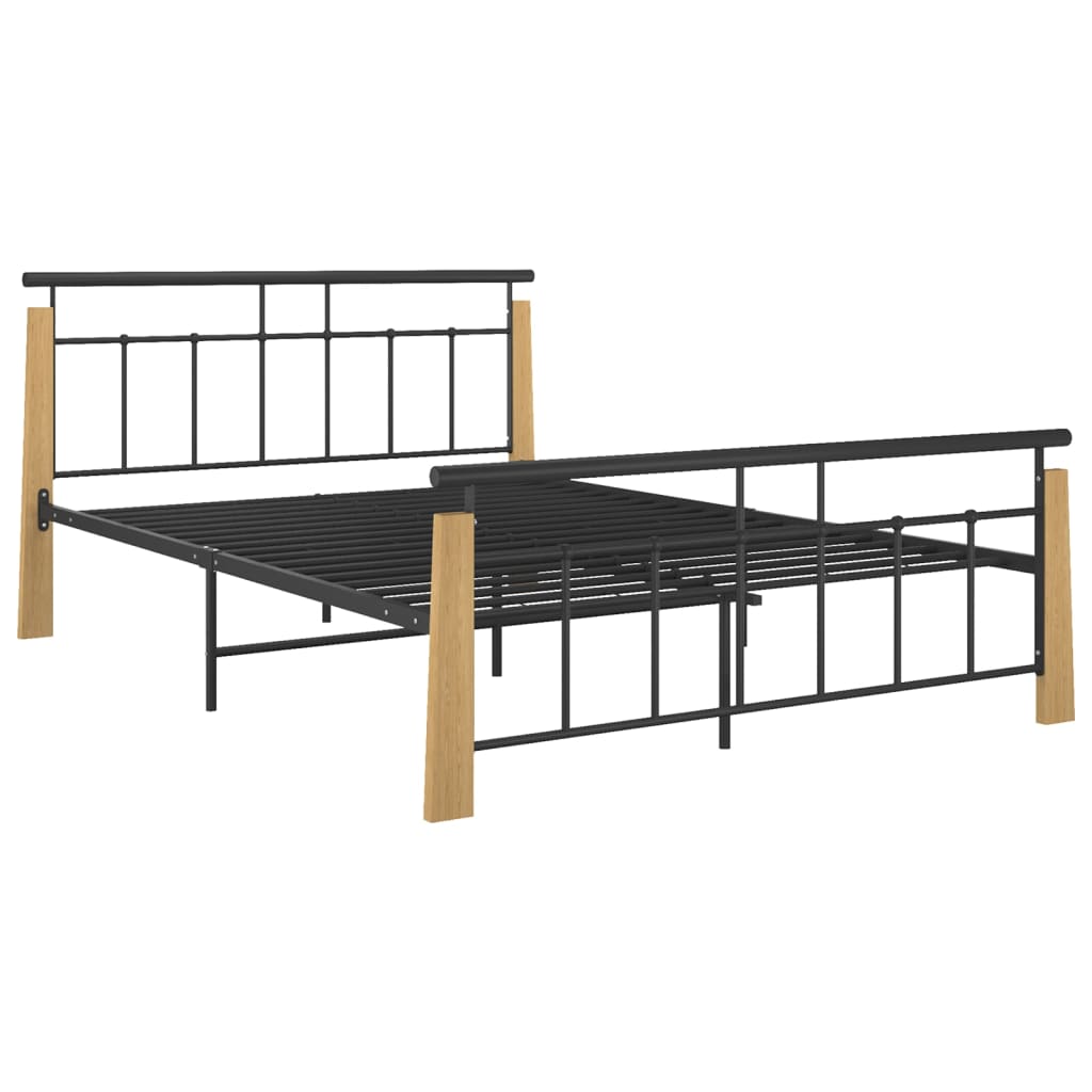 vidaXL Okvir za krevet od metala i masivne hrastovine 140 x 200 cm