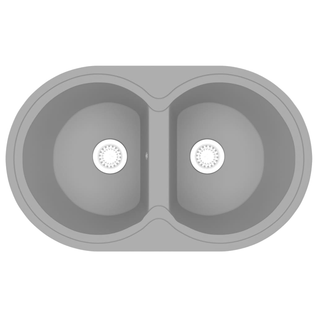 vidaXL Kuhinjski sudoper s dvije kadice ovalni sivi granitni