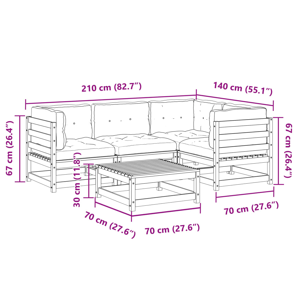vidaXL 5-dijelni set vrtnih sofa s jastucima od impregnirane borovine