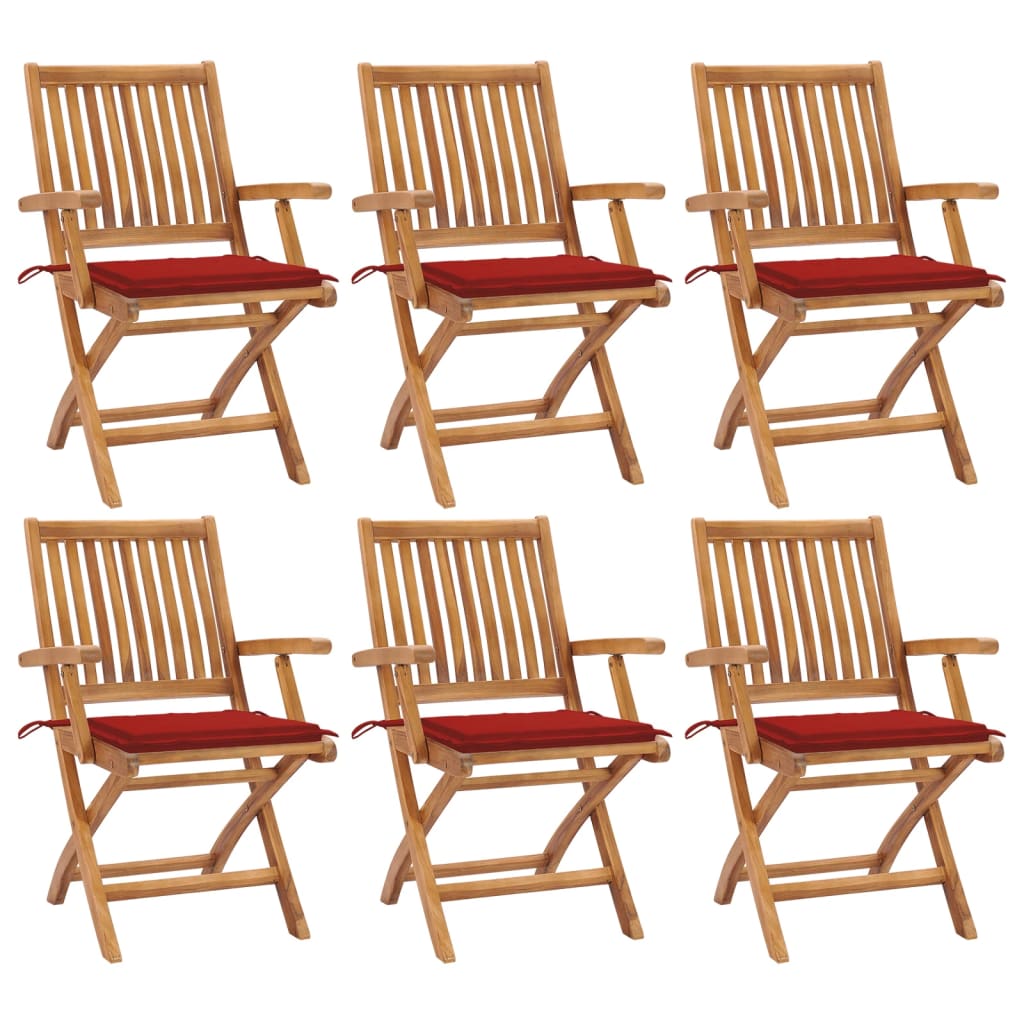 vidaXL Sklopive vrtne stolice s jastucima 6 kom od masivne tikovine