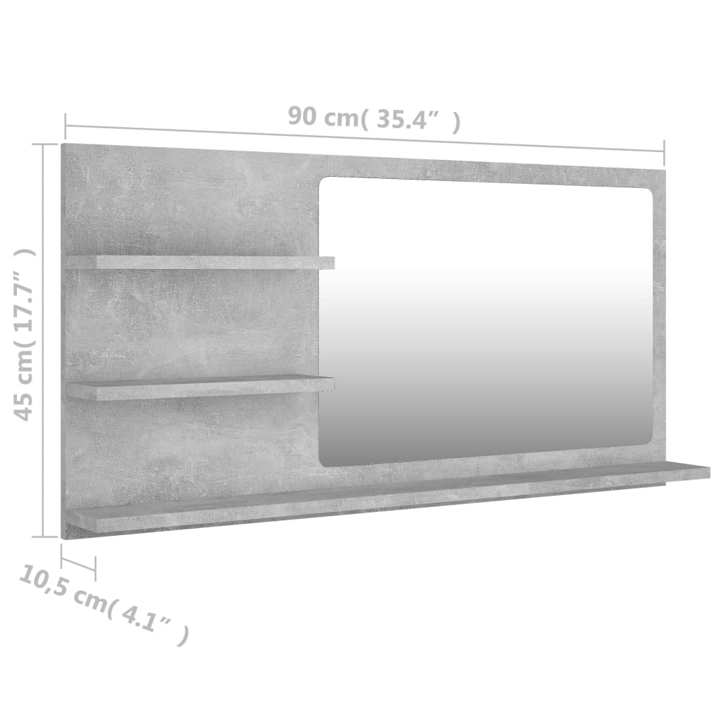 vidaXL Kupaonsko ogledalo boja betona 90x10,5x45 cm konstruirano drvo