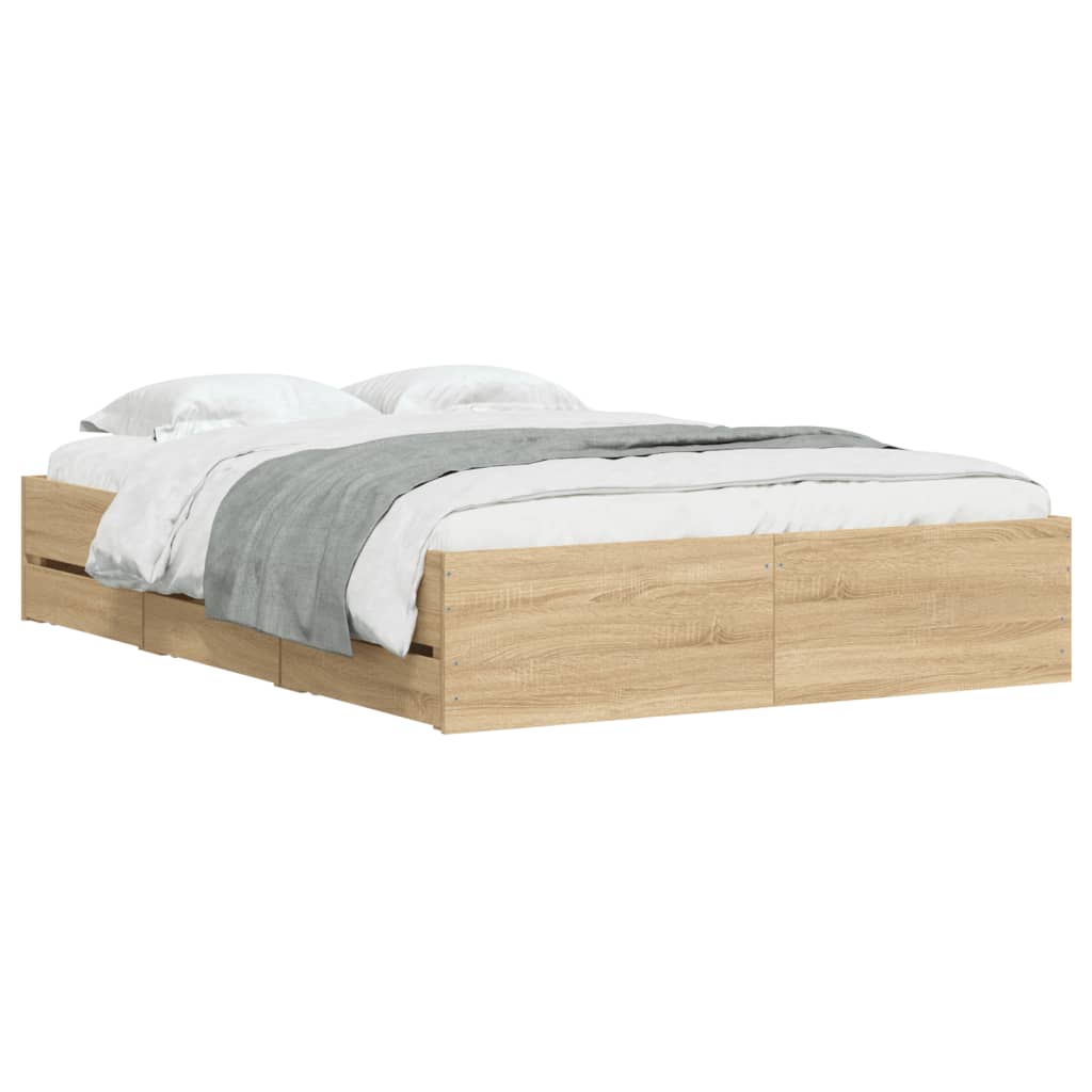 vidaXL Okvir za krevet s ladicama boja hrasta 120x190 cm drveni