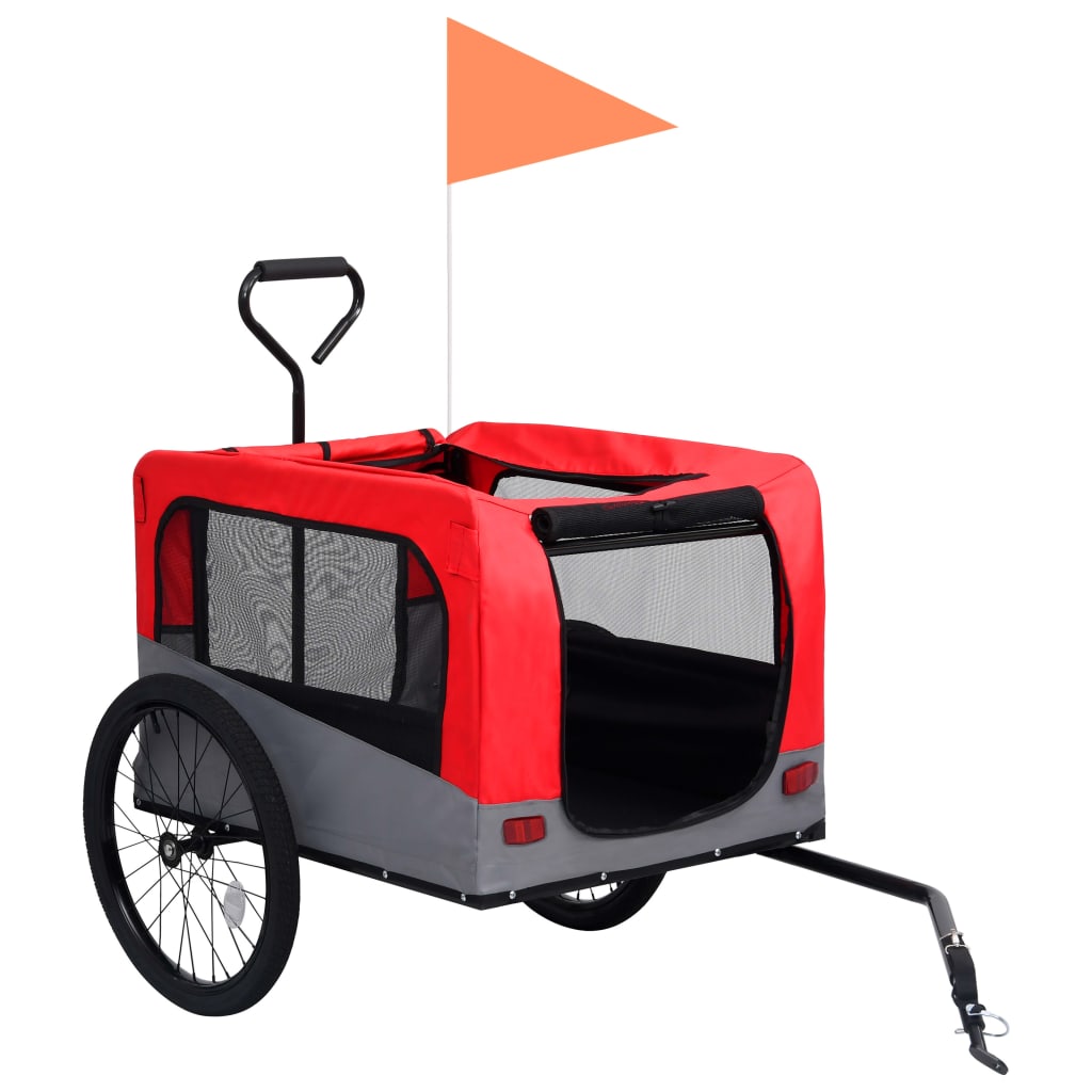 vidaXL 2-u-1 prikolica za bicikl i kolica za ljubimce crveno-siva