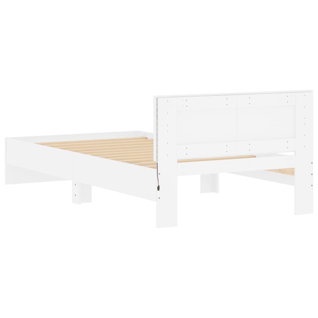 vidaXL Okvir za krevet s uzglavljem i LED svjetlima bijeli 100x200 cm
