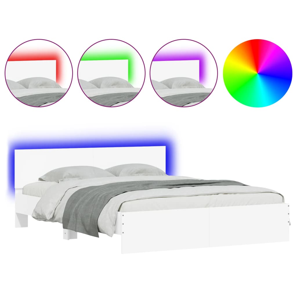 vidaXL Okvir za krevet s uzglavljem i LED bijeli 150x200 cm