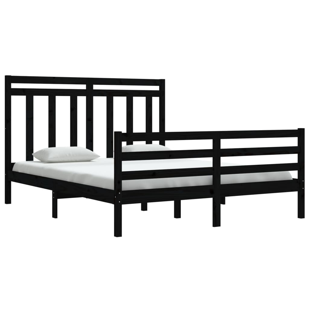 vidaXL Okvir za krevet od masivnog drva crni 160 x 200 cm