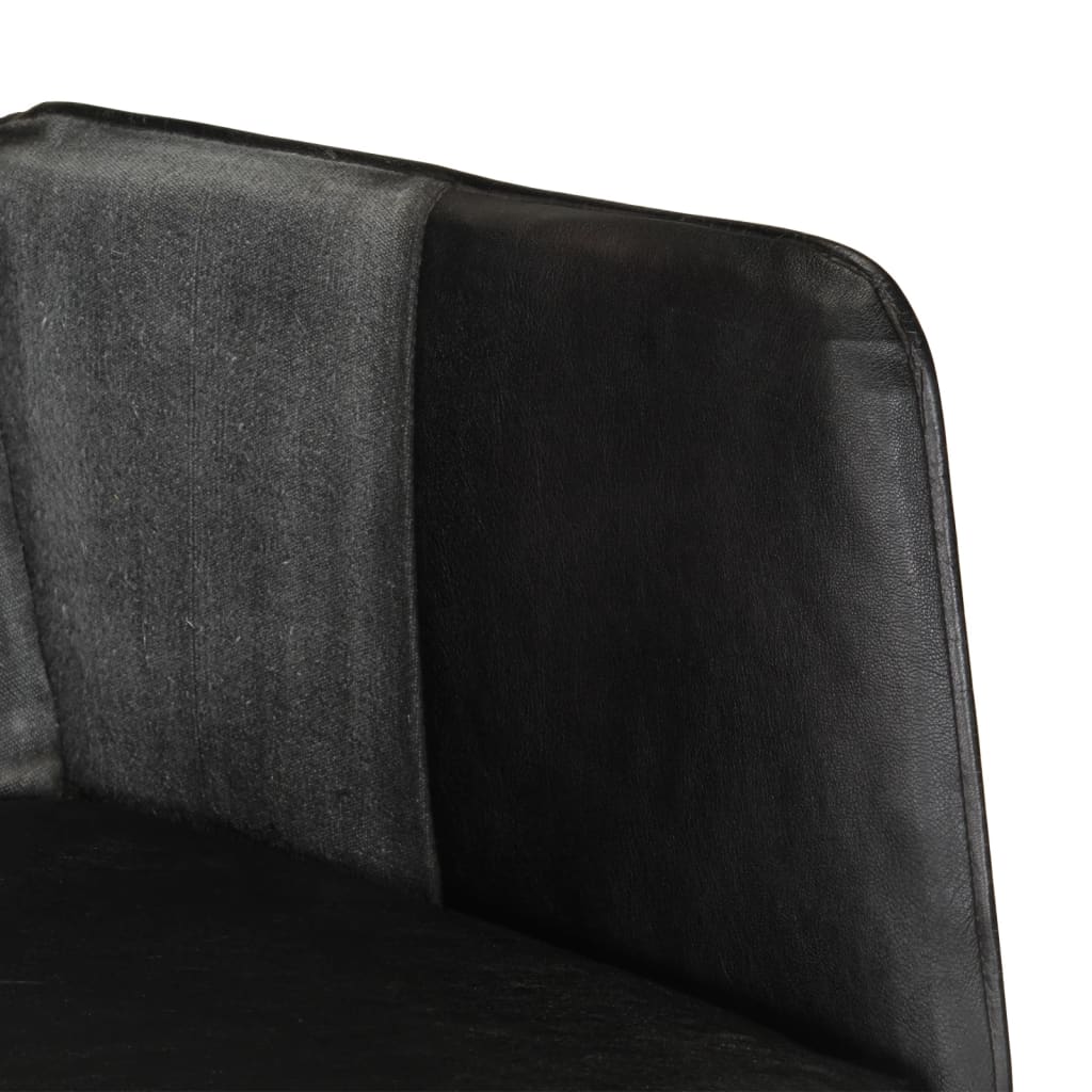 vidaXL Stolica za ljuljanje s tabureom crna od prave kože i platna
