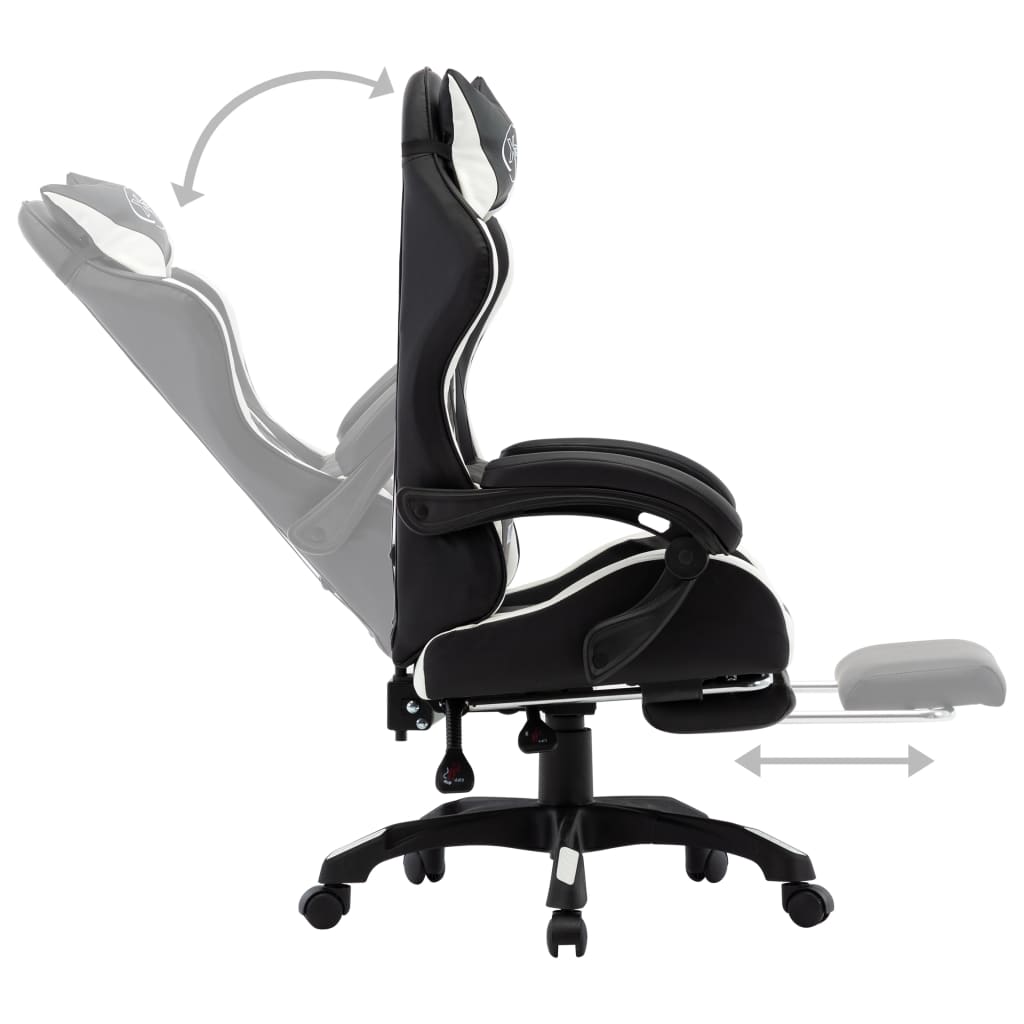 vidaXL Igraća stolica od umjetne kože s osloncem za noge bijelo-crna