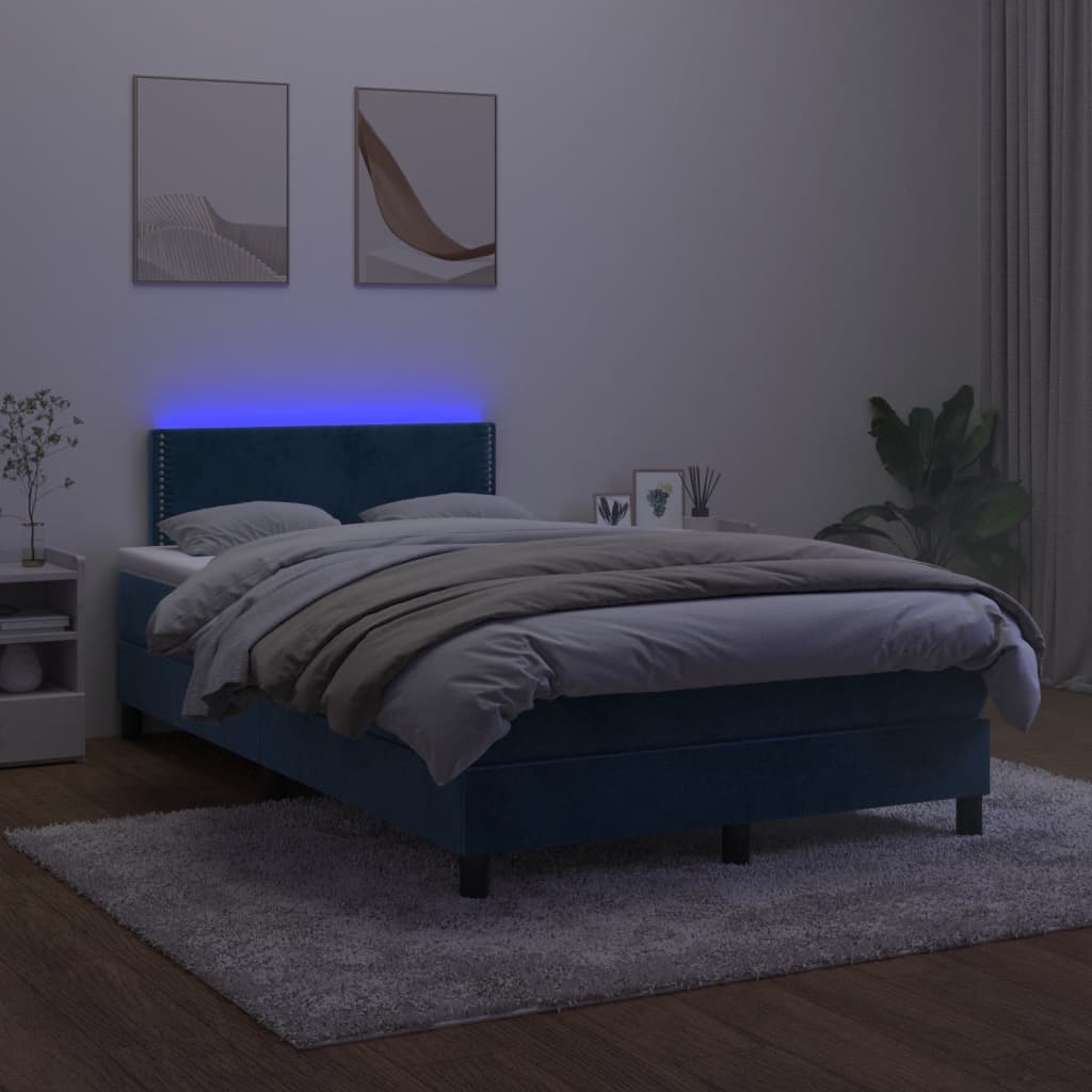 vidaXL Krevet s oprugama i madracem LED tamnoplavi 120 x 190 cm baršun