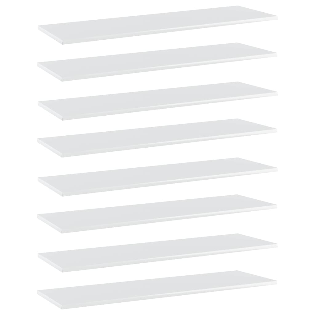 vidaXL Police za knjige 8 kom visoki sjaj bijele 100x30x1,5 cm iverica