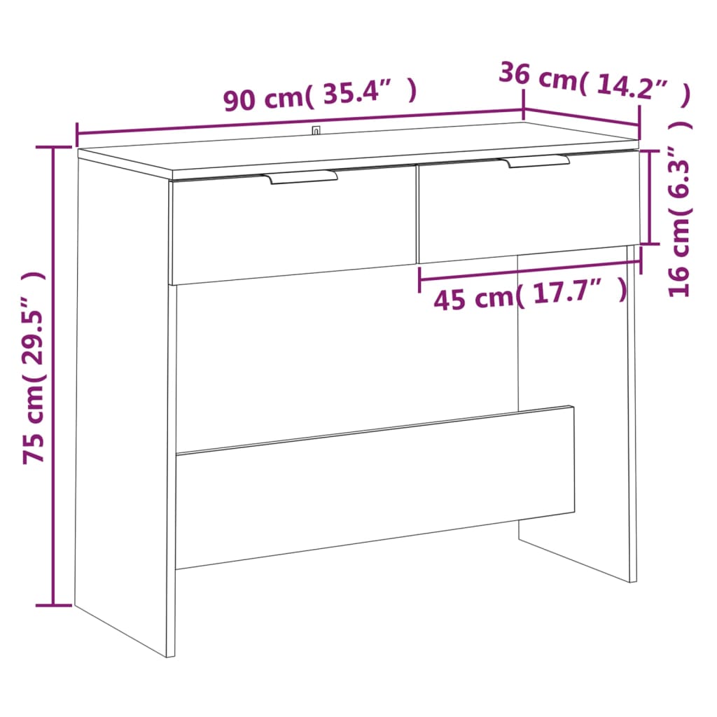 vidaXL Konzolni stol boja hrasta 90x36x75 cm od konstruiranog drva