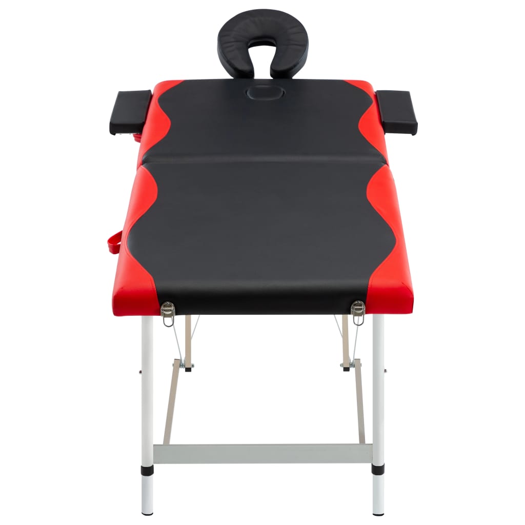 vidaXL Sklopivi masažni stol s 2 zone aluminijski crno-crveni