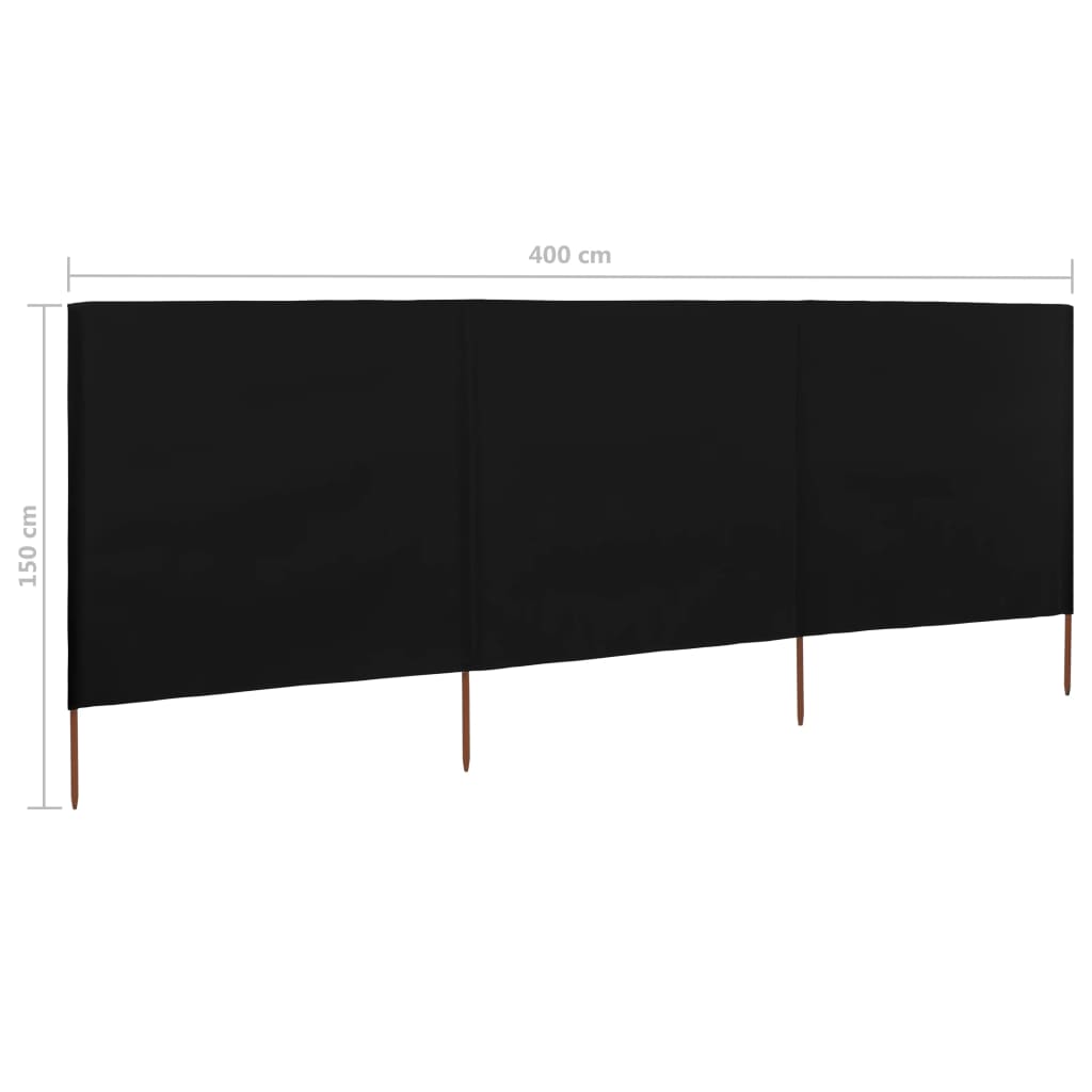 vidaXL Vjetrobran s 3 panela od tkanine 400 x 120 cm crni