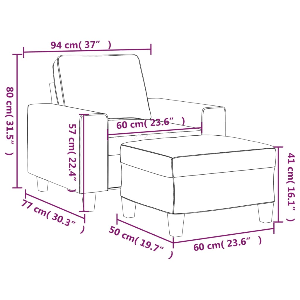 vidaXL Fotelja s tabureom tamnosiva 60 cm od mikrovlakna