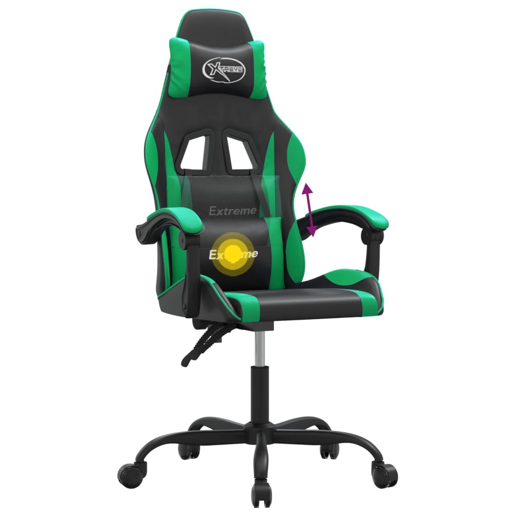 vidaXL Okretna igraća stolica crno-zelena od umjetne kože