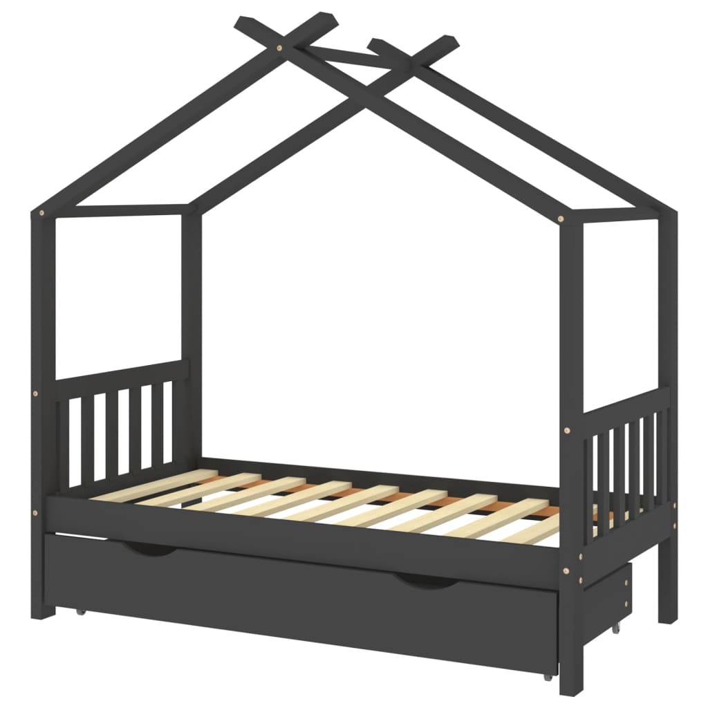 vidaXL Okvir za dječji krevet s ladicom tamnosivi 80 x 160 cm borovina
