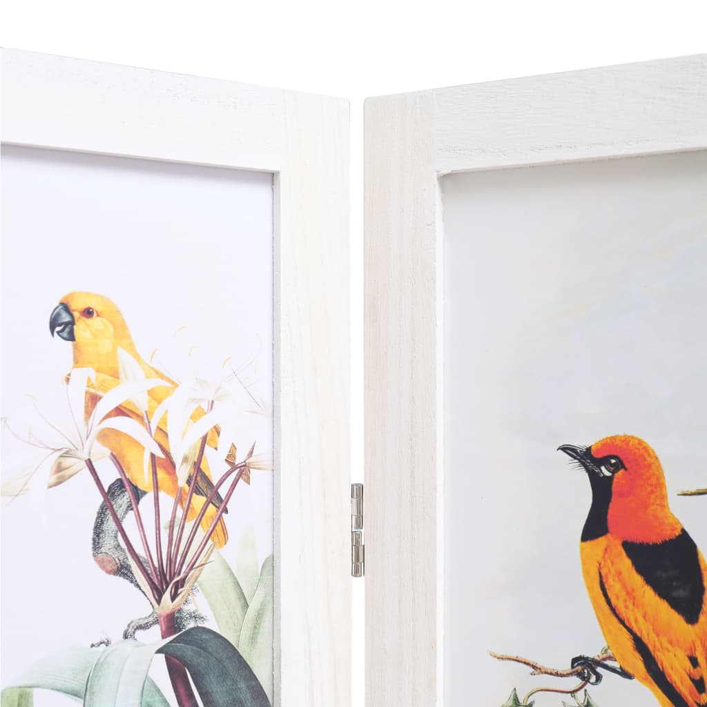 vidaXL Sobna pregrada s 5 panela bijela 175 x 165 cm s uzorkom ptica