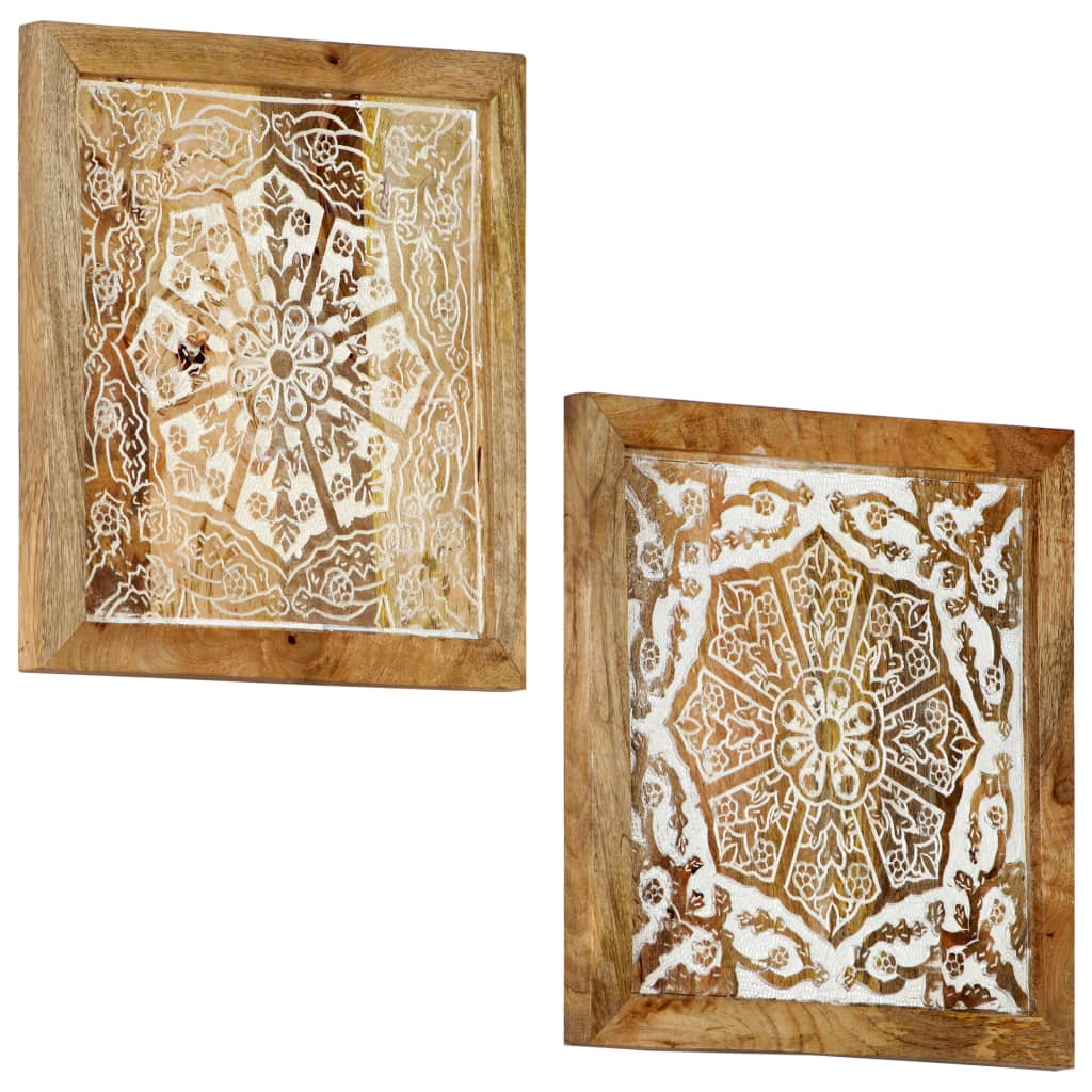 vidaXL Ručni rezbareni zidni paneli 2 kom drvo manga 40 x 40 x 1,5 cm