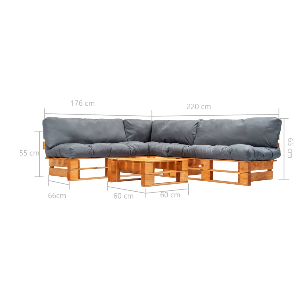 vidaXL 4-dijelna vrtna garnitura od paleta sa sivim jastucima drvena