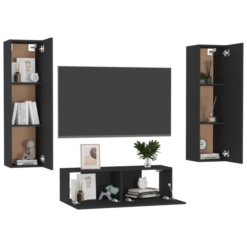 vidaXL 3-dijelni set TV ormarića od iverice crni
