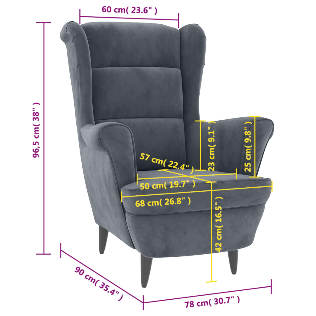 vidaXL Fotelja od baršuna tamnosiva