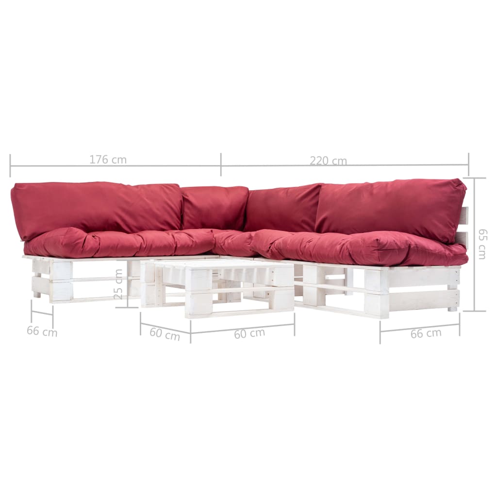 vidaXL 4-dijelna vrtna garnitura od paleta s crvenim jastucima drvena