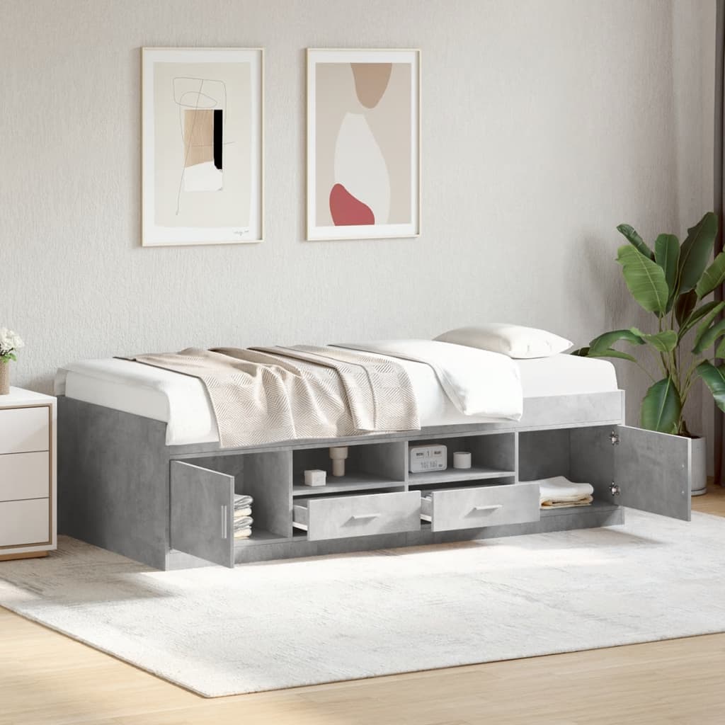 vidaXL Dnevni krevet s ladicama siva boja betona 90 x 200 cm drveni