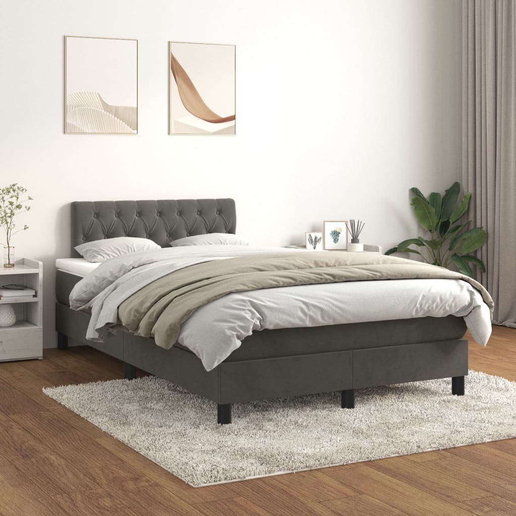 vidaXL Box spring krevet s madracem tamnosivi 120 x 200 cm baršunasti