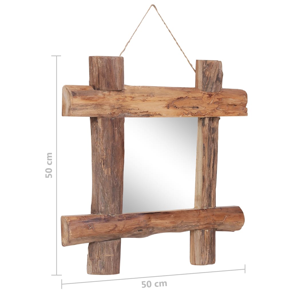 vidaXL Ogledalo od cjepanica prirodna boja 50 x 50 cm obnovljeno drvo