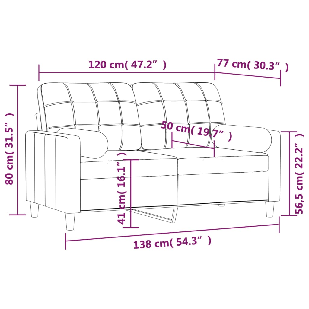 vidaXL Dvosjed s jastucima svjetlosivi 120 cm od tkanine