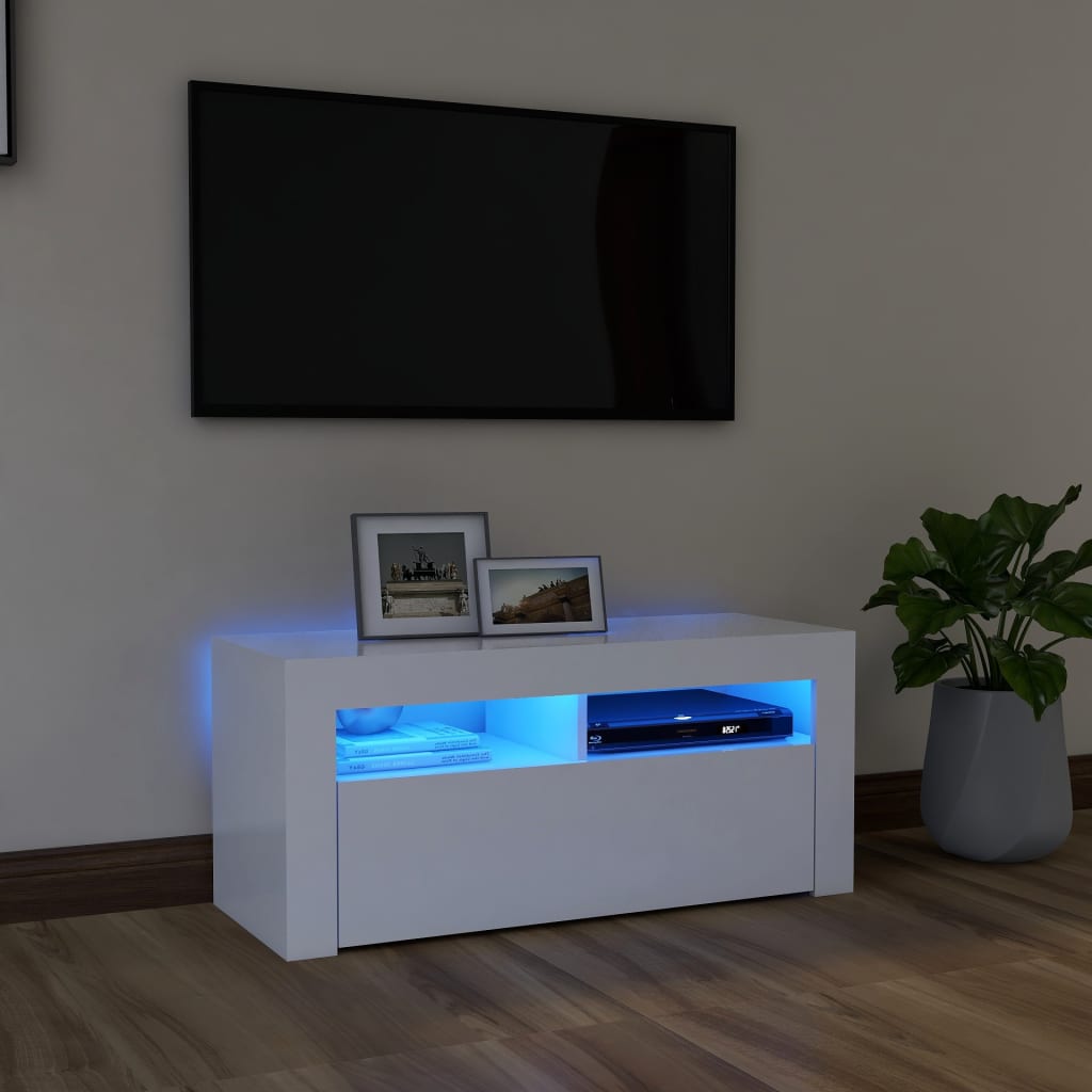 vidaXL TV ormarić s LED svjetlima bijeli 90 x 35 x 40 cm