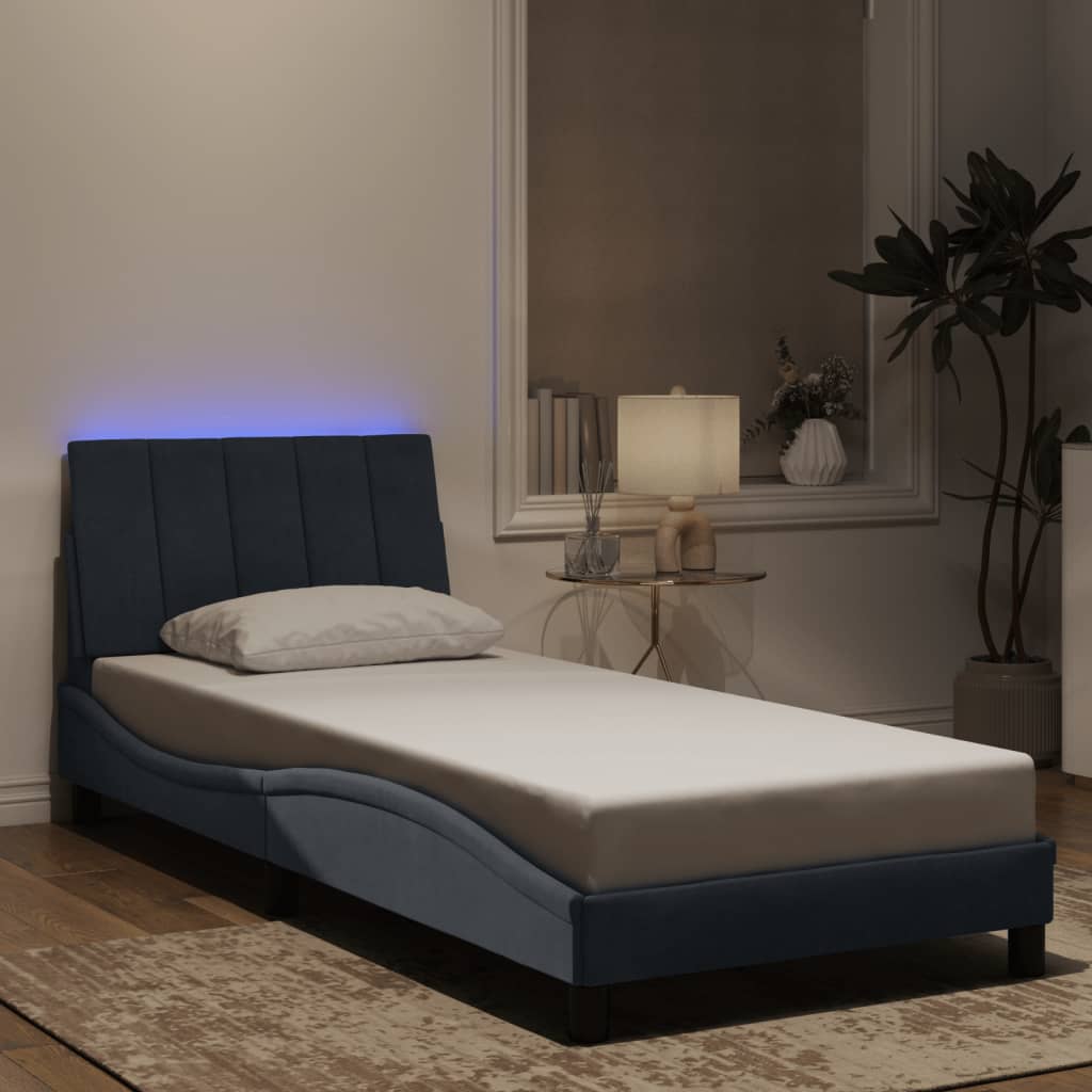 vidaXL Okvir kreveta s LED svjetlima tamnosivi 90 x 200 cm baršunasti