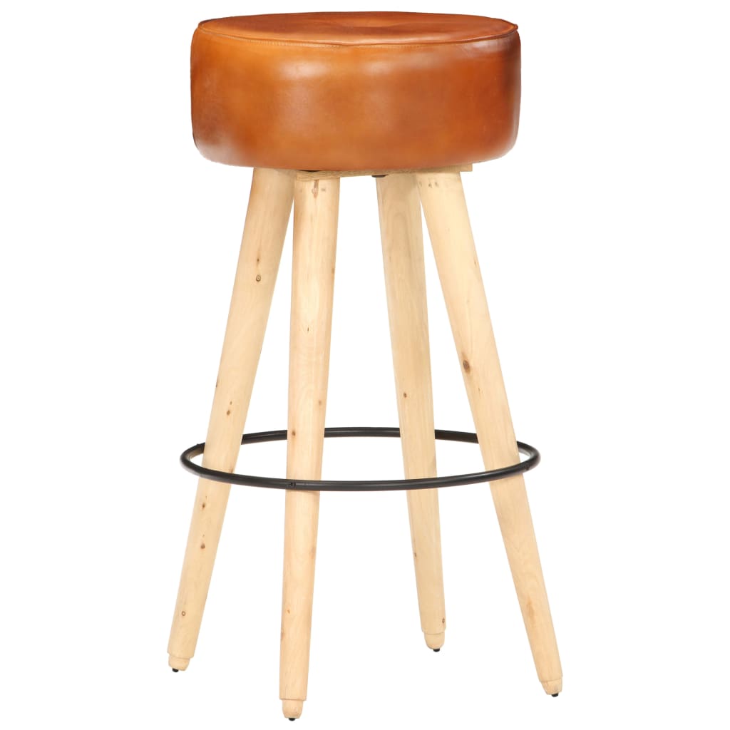 vidaXL Barski stolci 2 kom smeđi od grubog drva manga i prave kože